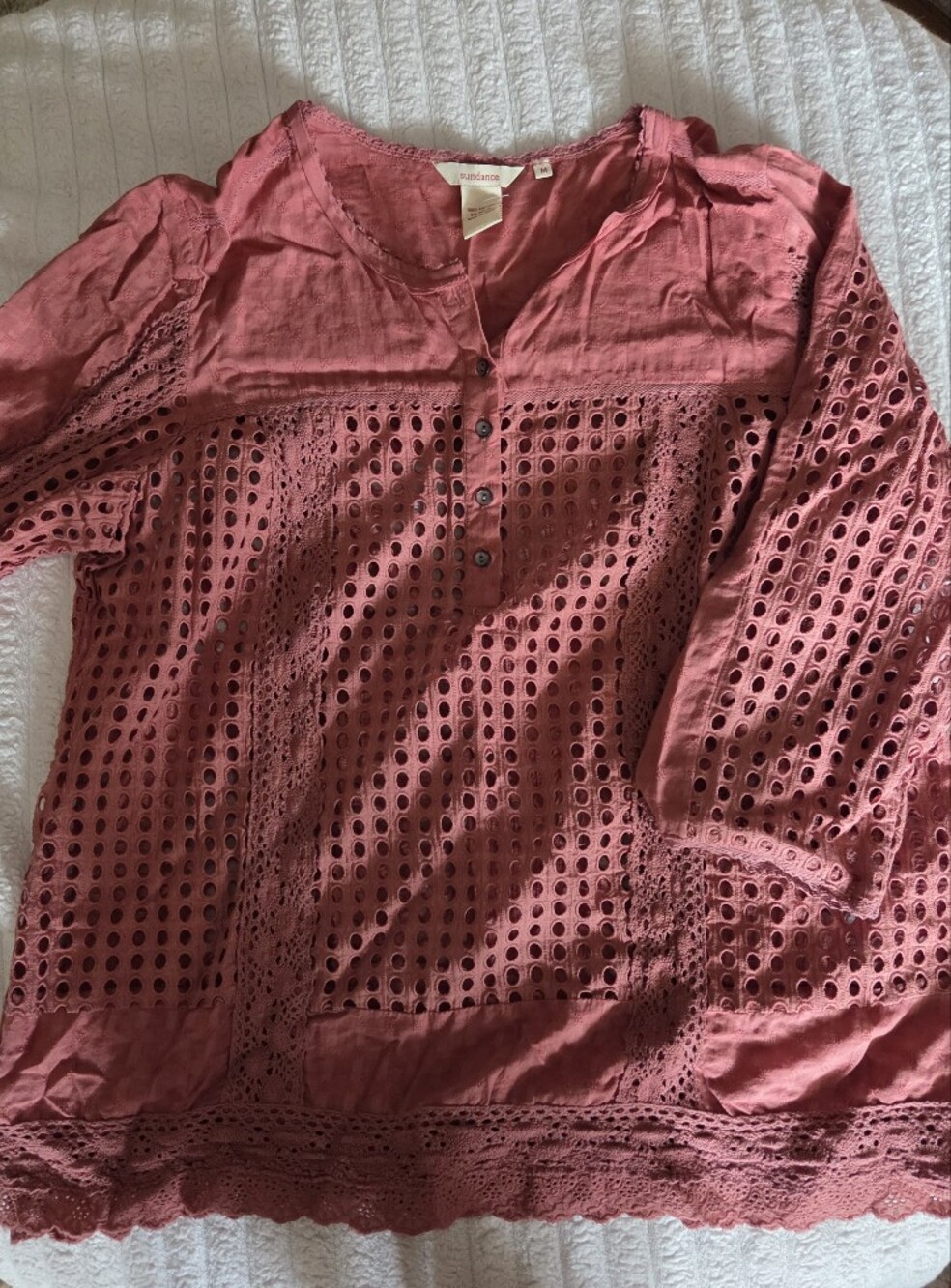 Sundance Lace-Trim Eyelet Top in Rose